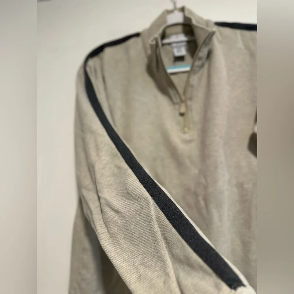 Vintage 90s Calvin Klein Mens Sz: M 100% Cotton Ribbed 1/4 Zip Tan Sweater.